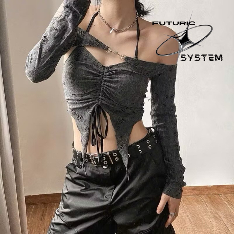 Kliou American Street Style Retro Off Vai dài tay