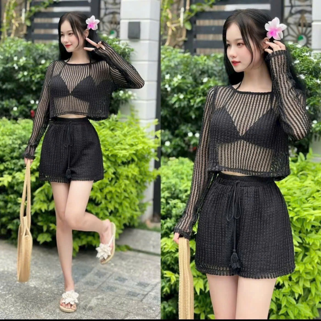 BỘ ĐỒ BƠI SÉT BIKINI 3 MÓN ÁO CROTOP TAY DÀI BRA TAM GIÁC QUẦN CẠP CAO 2 LỚP TRẺ TRUNG NĂNG ĐỘNG MS977 | BigBuy360 - bigbuy360.vn