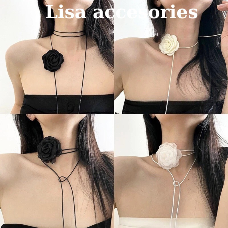 Vòng cổ choker hoa lụa Lisa, dây chuyền hoa đeo cổ, phụ kiện thời trang nữ, (ảnh thật shop chụp) 28A