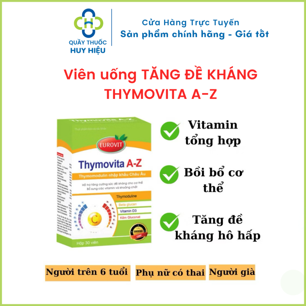 Vitamin Tổng Hợp Eurovit Thymovita A-Z Giúp Bồi Bổ Sức Khỏe, Nâng Cao Sức Đề Kháng 30 Viên