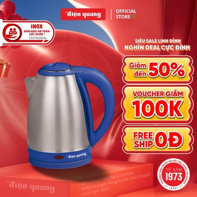 [Inox An Toàn] Ấm Đun Nước Siêu Tốc Điện Quang ĐQ EKT14 Dung Tích 1.8L CS 1500W Đế Xoay 360° BH 12 tháng