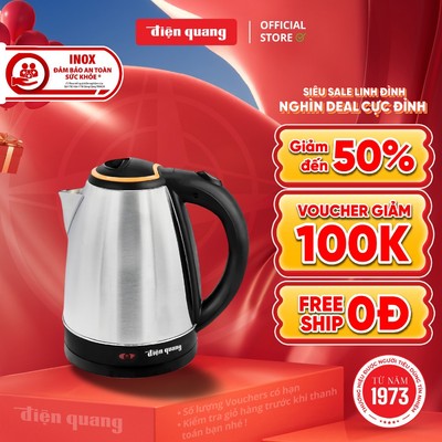 [Inox An Toàn] Ấm Đun Nước Siêu Tốc Điện Quang ĐQ EKT06 1518 BL Dung Tích 1.8L Đế Xoay 360° Tự Ngắt Khi Sôi BH 12 tháng