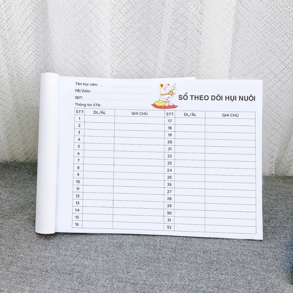 Sổ theo dõi hụi nuôi, Sổ theo dõi hụi hốt đầu, sổ ghi danh sách hụi viên, sổ A4 và A5 quyển 100 tờ