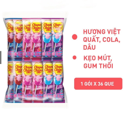 (Gói 36) Kẹo Que Chupa Chups Với Gum Thổi Big Babol Bên Trong có 3 Vị Cola, Việt Quất, Dâu