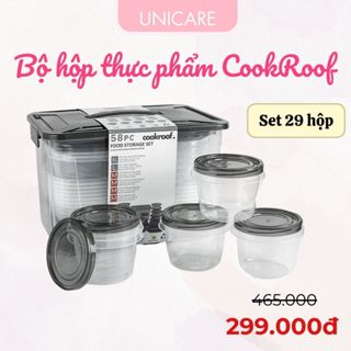 Bộ 29 hộp COOKROOF đựng thức ăn, bộ hộp nhựa PP5 kèm nắp nhựa gồm 6 size hộp và dùng được với lò vi sóng - Chính hãng