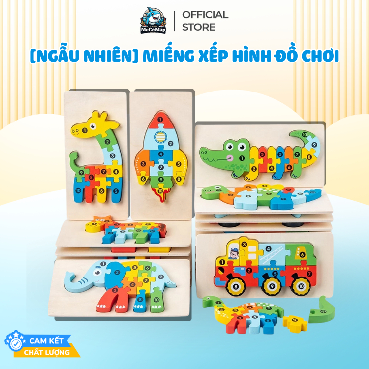 Miếng Xếp Hình Gỗ Ngẫu Nhiên, Tranh ghép hình 3D bằng gỗ có in hình nhiều mẫu ngộ nghĩnh phát triển trí tuệ