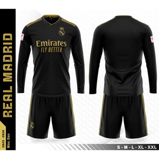 Bộ quần áo bóng đá tay dài Sao Việt CLB Real Madrid Đen logo thêu chất thun lạnh cao cấp A9