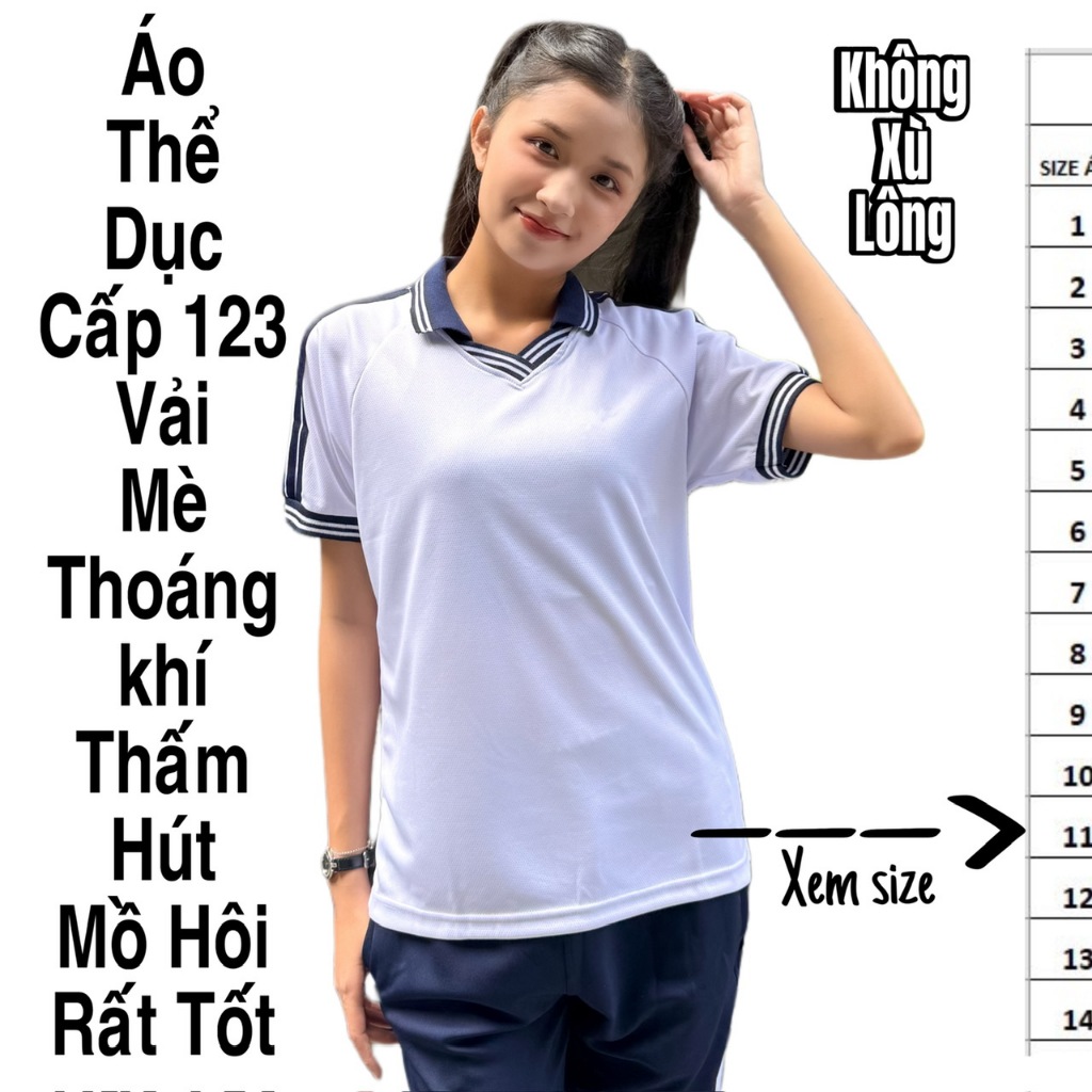 Áo thể dục học sinh cổ tim cấp 1 2 3 đồng phục thể dục học sinh chất vải mè co giãn thoáng mát