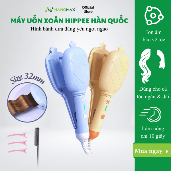 Máy Uốn Tóc Xoăn Sóng Hippee NANOMAX D33 Size 32 Dùng Cho Tóc Ngắn Và Tóc Dài, Làm Nóng Nhanh, Tắt Nguồn Thông Minh