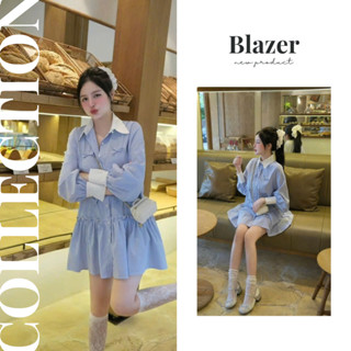  Váy bầu babydoll thiết kế công sở   đầm bầu sơ mi kẻ xanh trẻ trung họa tiết nơ xinh xắn phối cổ trắng sang chảnh 