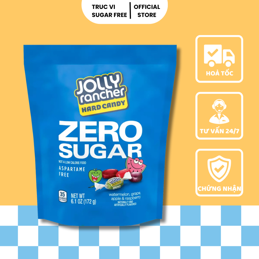 Kẹo Không Đường JOLLY RANCHER Mix 4 Vị ( Dưa hấu/Nho/Táo/Phúc Bồn Tử]