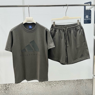 Bộ đồ thể thao nam cộc tay PB cotton in logo 3 sọc tam giác Basketball cao su nổi đơn giản đẹp BH42P