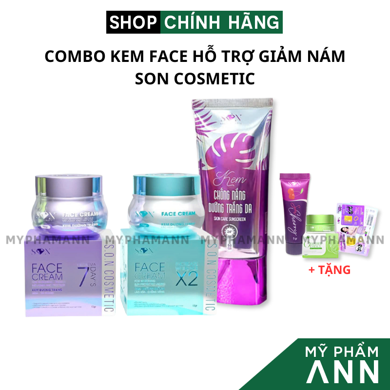 [Tặng Cao Bưởi+Dưỡng Môi] Combo Face Giảm Nám Trắng Tím SON Cosmetic + Kem Chống Nắng SON Cosmetic Chính Hãng