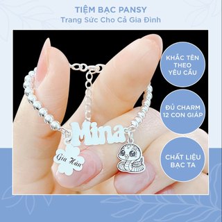  Lắc bạc cho bé gái trai treo thẻ tên và hình con vật dễ thương - Vòng bạc đeo tay chân trẻ em tuỳ chỉnh kích cỡ 