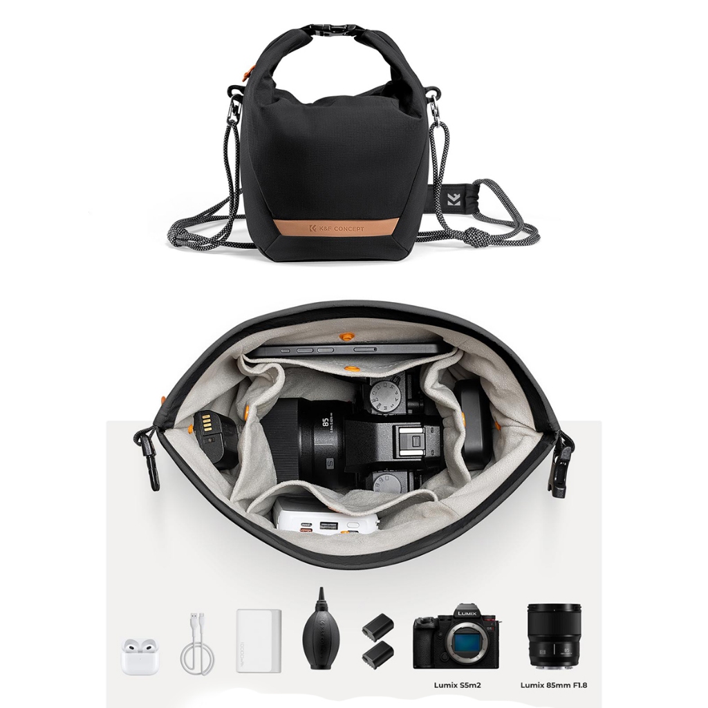 Túi đựng máy ảnh Mirroless K&F CONCEPT Sling Urban - chĩnh hãng | Phù hợp di chuyển trong thành phố - Túi K&F13.168V2 -Đen