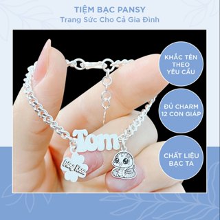 Lắc bạc khắc tên cho bé kèm charm cỏ 4 lá dễ thương - Vòng bạc đeo tay, chân cho bé trai, bé gái từ sơ sinh đến 10 tuổi
