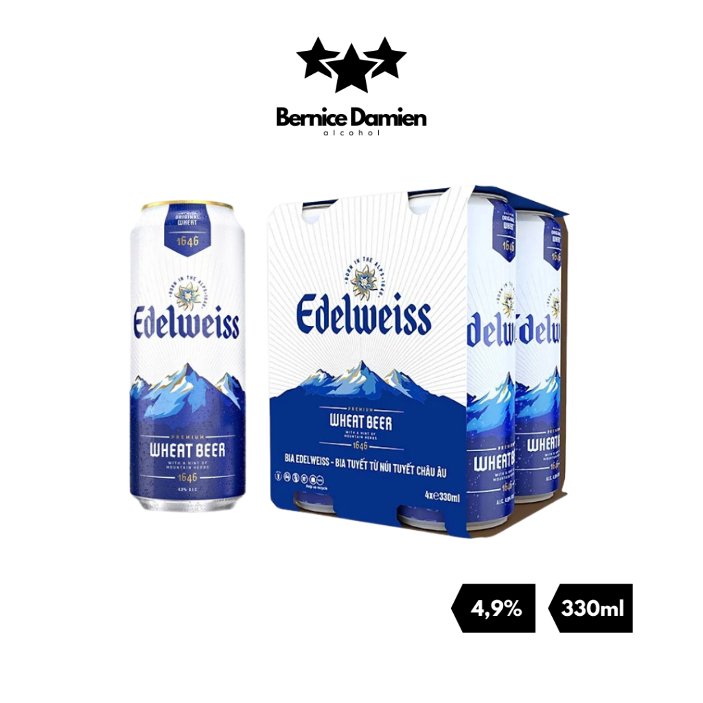 [Lốc 4 lon] Bia Edelweiss đậm vị lốc 4 lon 330ml nồng độ 4,9% - Có ship Hỏa Tốc