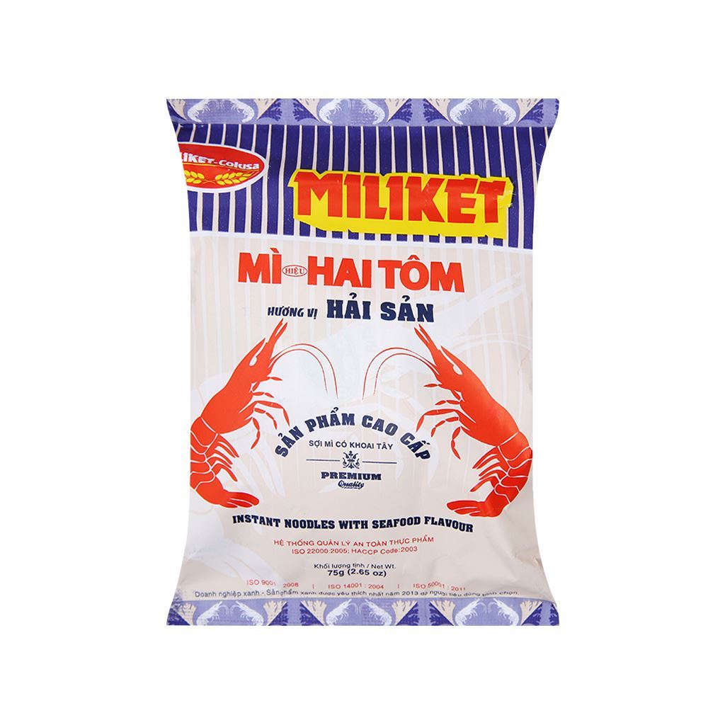Mì Hai Tôm Miliket Hải Sản- Sa Tế - Tôm Chua Cay Gói 75g