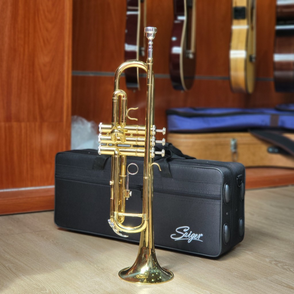 (HOẢ TỐC HCM) Kèn trumpet Saiger màu trắng và vàng, trumpet cho đội kèn