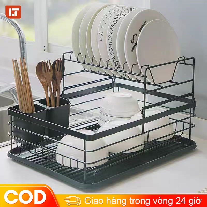Kệ để bát đĩa Thép Cacbon Kệ úp chén 2 tầng Giá để bát đĩa Có gác đũa