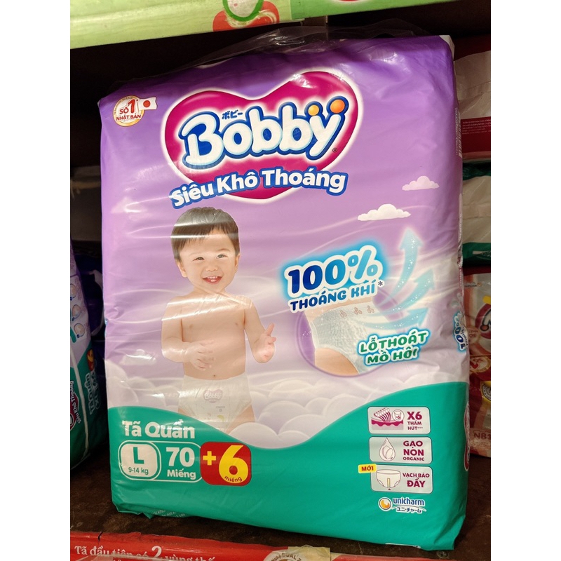 (Tặng 6 miếng)  Tã quần BOBBY Size L70 Miếng (9-13kg)