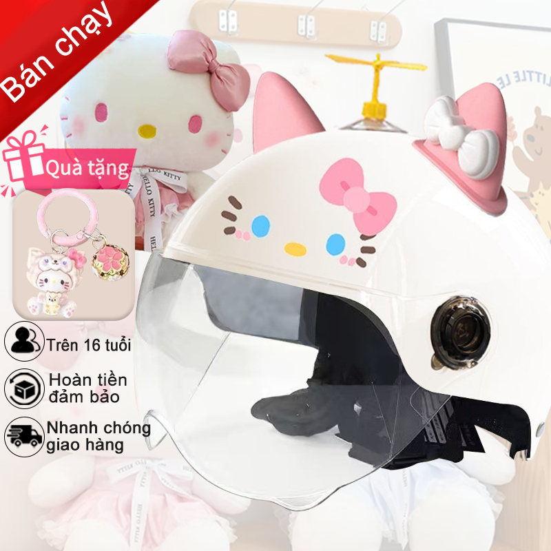  Mũ bảo hiểm hello kitty vòng đầu 52-58cm mũ bảo hiểm 1 2 Kèm Kính Chắn Mẫu Mới Xịn   SẴN - HỎA TỐC   