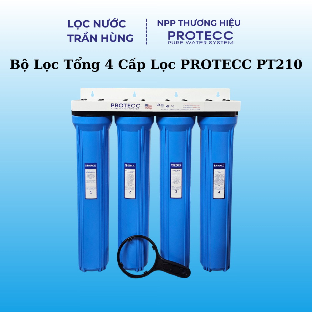 Bộ Lọc Tổng 4 Cấp Lọc 20 Inch PROTECC PT210 - Lọc Tổng Sinh Hoạt, Lọc Nấu Ăn, Giặt Đồ