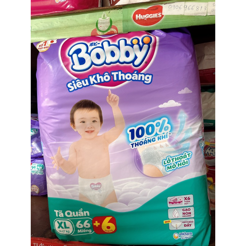 Tã quần Bobby Size XL 66 Miếng (tặng 6 miếng)