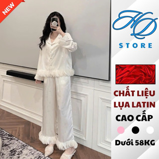 Đồ Bộ Nữ Cao Cấp Mặc Nhà Tiểu Thư Lụa Mịn Latin Mềm Mịn Voi Áo Phối Bèo Lá Pijama Bộ Ngủ - Freesize 40-58KG Cao Dưới 1’