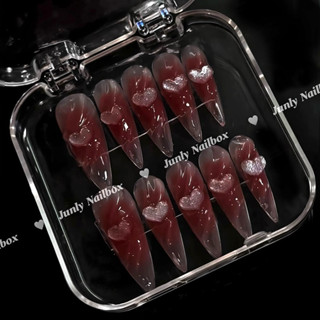  Nailbox đỏ ombre trái tim JUNLY - nail box thiết kế móng giả gel vẽ nổi đơn giản lấp lánh 107 