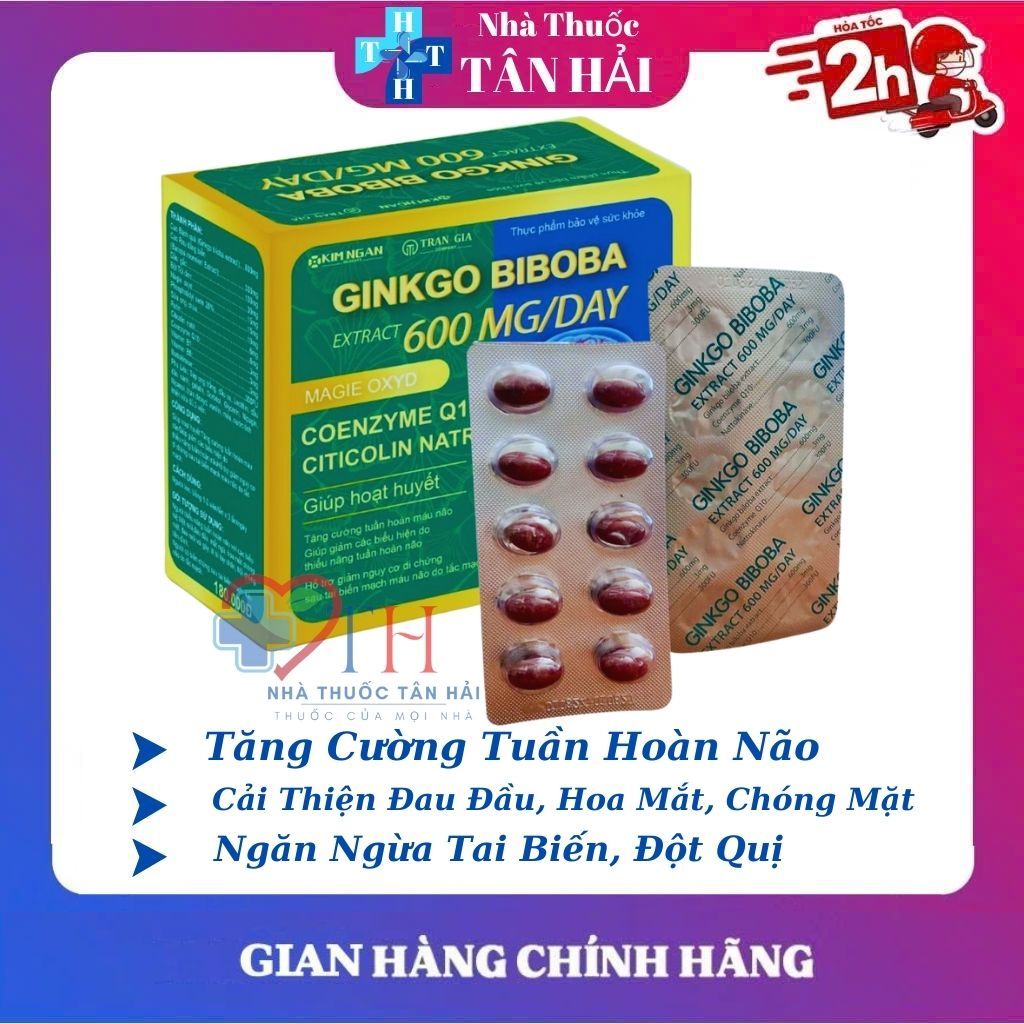GINKGO BIBOBA 600mg bổ sung dưỡng chất cho não giúp tăng cường tuần hoàn não giảm đau đầu, mất ngủ