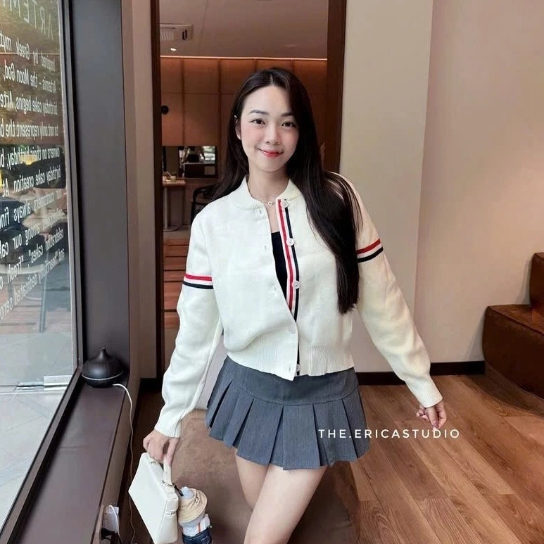 Áo Khoác Cadigan, Áo Len Cardigan nữ Thôm Brao Cổ Tròn Tay Kẻ Dễ Thương Phong Cách Hàn Quốc Nhẹ Nhàng 2025 | BigBuy360 - bigbuy360.vn