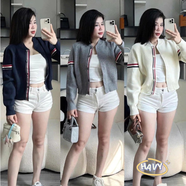 Áo Khoác Cadigan, Áo Len Cardigan nữ Thôm Brao Cổ Tròn Tay Kẻ Dễ Thương Phong Cách Hàn Quốc Nhẹ Nhàng 2025 | BigBuy360 - bigbuy360.vn