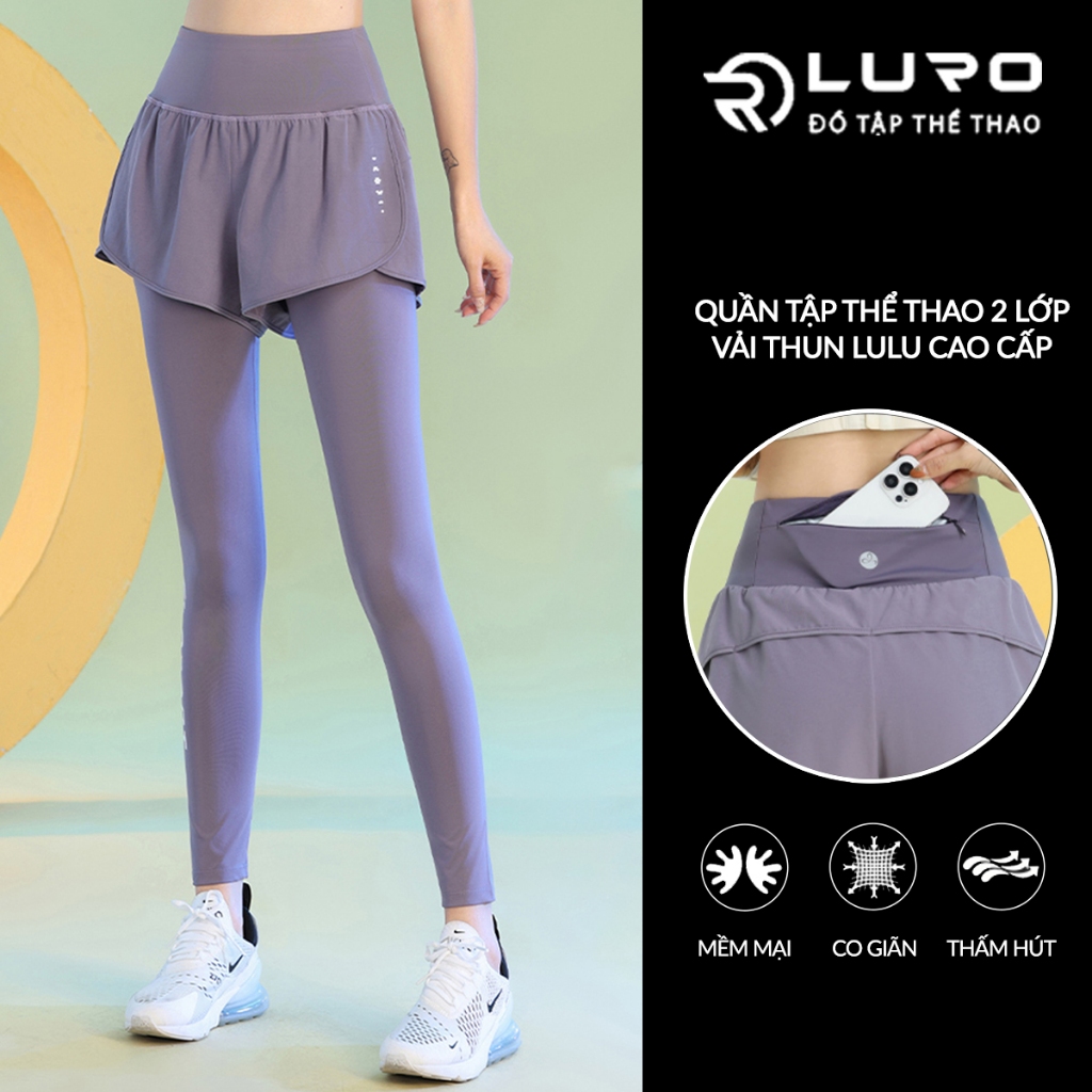 Quần dài tập gym yoga nữ [Louro Q6D] , kiểu quần short thể thao legging 2 lớp có túi, co giãn