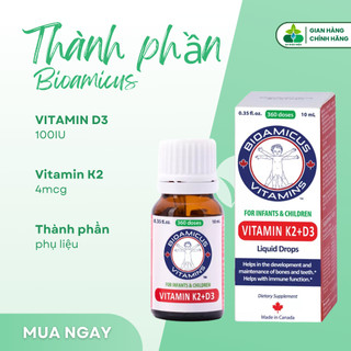 Bioamicus Vitamin D3K2 Mk7.Giúp Bé Hấp Thu Canxi Tối Đa, Xương Răng Chắc Khỏe