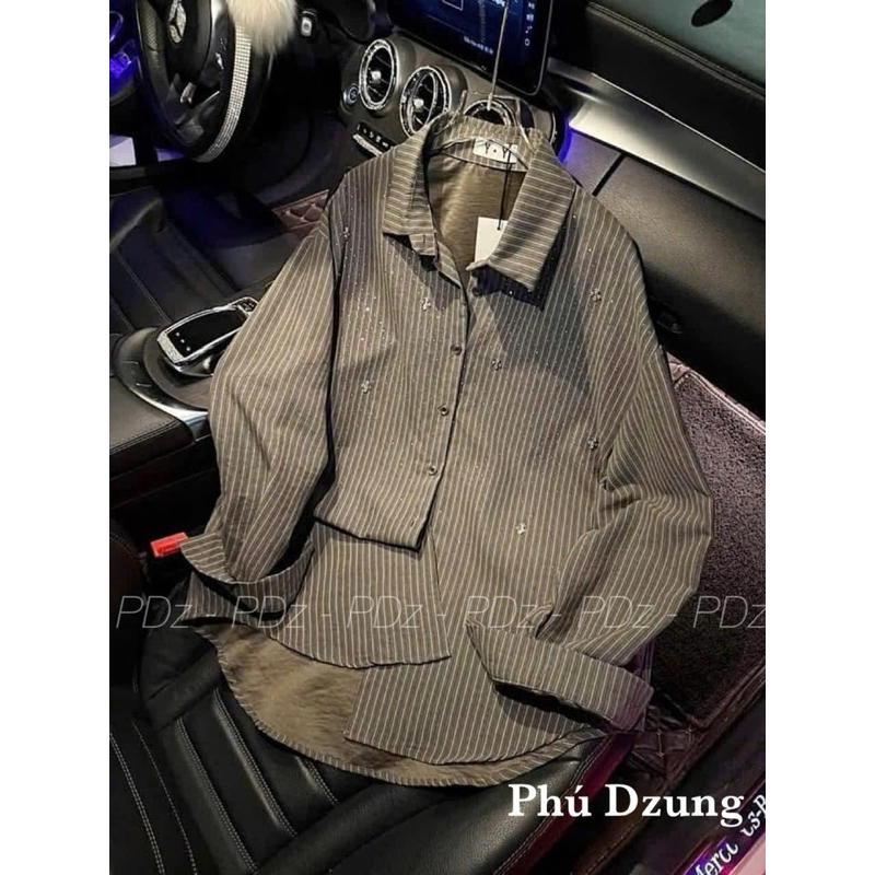 Áo sơ mi kẻ đính đá bling bling 2025 đẹp xỉu hàng QCl1 full tag mác túi móc