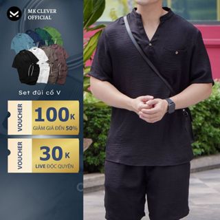 Set bộ nam cổ V MK CLEVER vải đũi mây phong cách basic mặc mát, nhẹ nhàng thoải mái, set bộ nam form dễ mặc