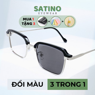 Kính đổi màu SATINO gọng kim loại vuông chống ánh sáng xanh chống tia UV thời trang nam nữ cao cấp S10