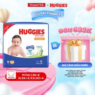 Tã quần Huggies Skincare Mega Jumbo M106/L96+8/XL84+4/XXL76+4 với tràm trà dịu da