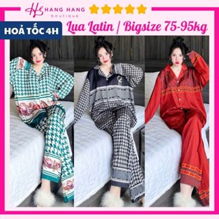 Bộ đồ ngủ bigsize 75-95kg, đồ bộ nữ pijama dài tay dài lụa mịn latin tơ tằm bigsize, đồ ngủ lụa mặc nhà cute sang chảnh