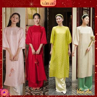 [VÂN AN] Áo Dài Gấm Hoa Cúc Dáng Suông Tay Loe, Dáng Xưa, Đính Cúc Bọc Diện Tết Du Xuân 2024 - (SẴN HÀNG)
