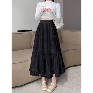   HOT  Chân váy nữ dáng dài phối ren 2 lớp lưng thun phong cách nàng thơ nhẹ nhàng váy dài 85cm 