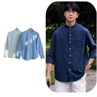 Áo Sơ Mi Cổ Tàu Oxford Tay Dài Nam Nữ Hàn Quốc Cổ Trụ ZUTEE Form Rộng 2 Màu Trắng