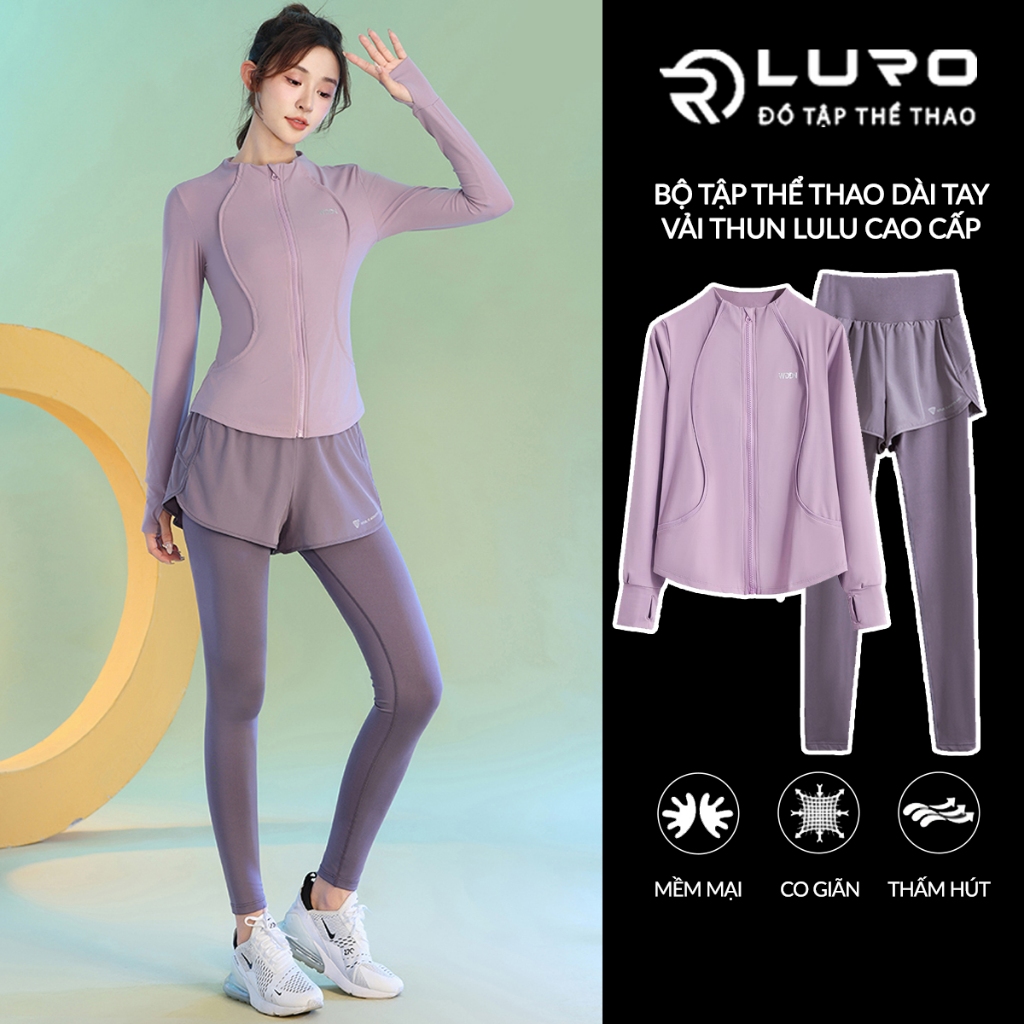 Quần áo tập thể thao nữ [S94D], bộ đồ thể thao dài với áo khoác thể thao tập gym, chạy bộ, đạp xe