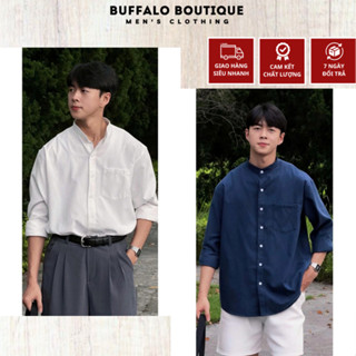 Áo sơ mi nam cổ tàu hàn quốc dài tay đũi 1 túi linen local brand cotton 250gsm xanh navy đen trắng cổ đức trụ bẻ oxford