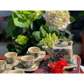 Bộ ấm chén men rạn vuông Sơn Thủy – Nét đẹp truyền thống trong từng chi tiết - Chợ Sứ Bát Tràng