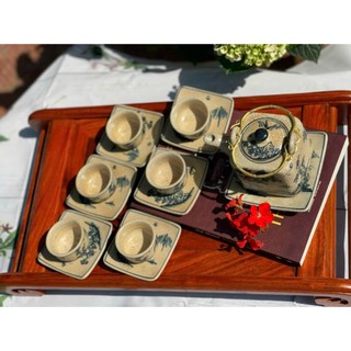 Bộ ấm chén men rạn vuông Sơn Thủy – Nét đẹp truyền thống trong từng chi tiết - Chợ Sứ Bát Tràng