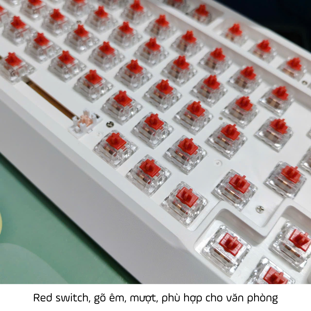 Bàn phím cơ không dây H98 với Red switch gõ êm, tiếng nhỏ, dùng được cho văn phòng | BigBuy360 - bigbuy360.vn