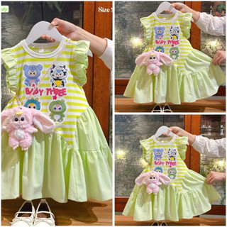 Váy bé gái hoạ tiết baby three capa bara hot hit size 10-30kg, váy cho bé gái xanh cốm mặc đi học đi chơi