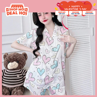 Bộ đồ ngủ nữ mặc nhà pijama lụa latin cao cấp tay ngắn họa tiết dễ thương có bigsize